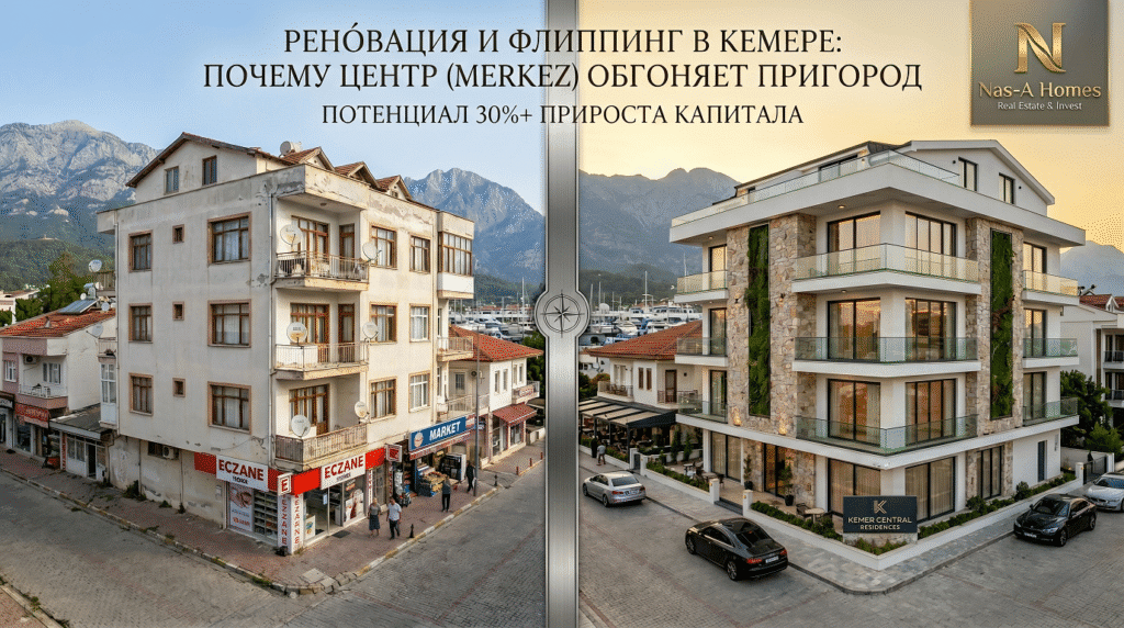 Реновация в центре Кемера: Почему старые дома в Merkez дорожают быстрее новостроек в пригороде? 1